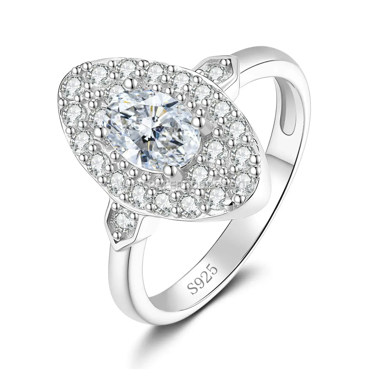 Vintage Style 925 Silver Egg Shaped Moissanite Statement Ring