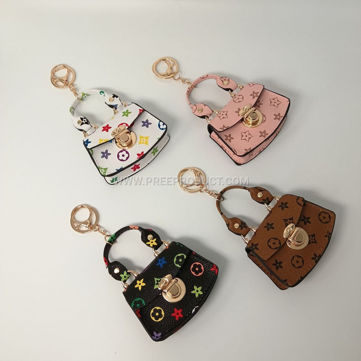 Mini PU Wallet with Fan‑Print and Metal Clasp Keychain