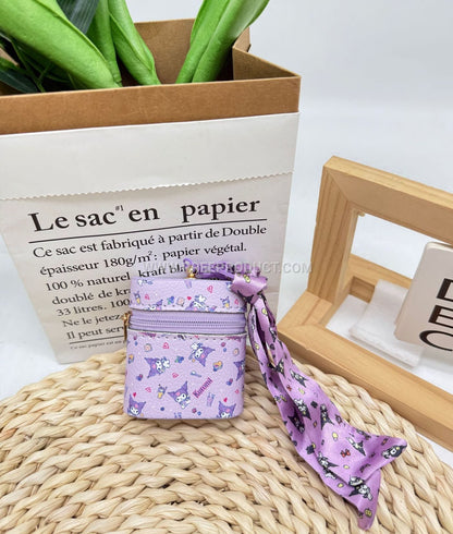 Cartoon PU Earphone Bag with Keychain and Coin Purse