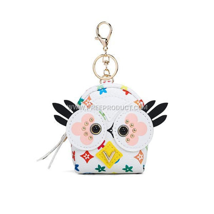 Custom PU Owl Zip Coin Purse with Vintage Print and Bluetooth Earphone Pocket