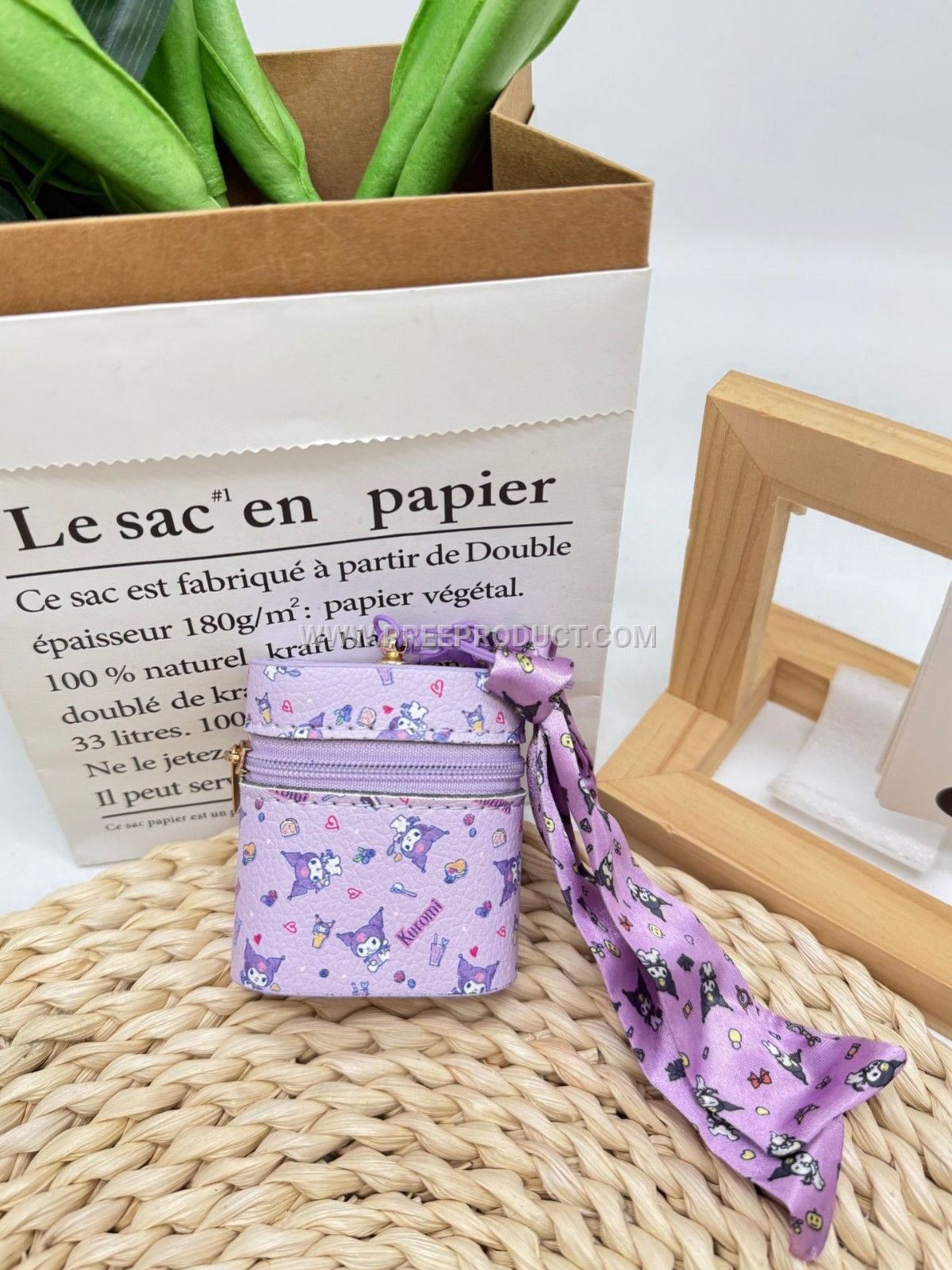 Cartoon PU Earphone Bag with Keychain and Coin Purse