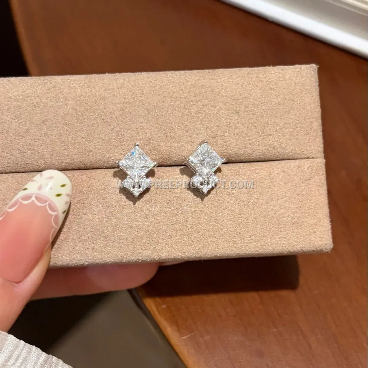 Square Cut Moissanite Solitaire Sterling Silver Earrings