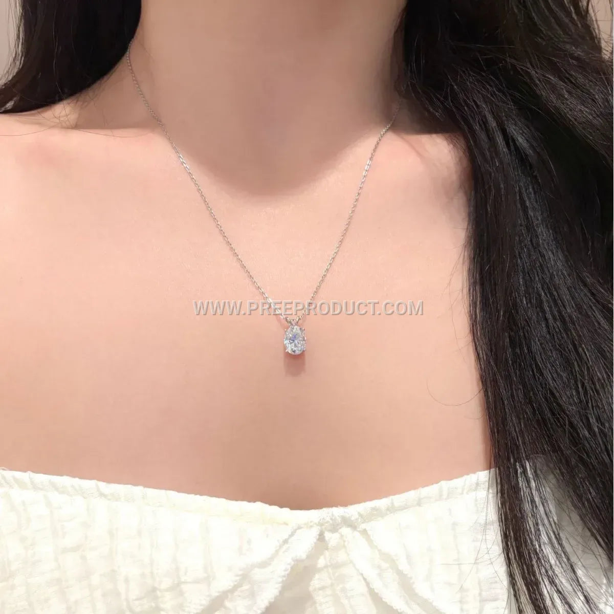 Four Claw Oval Moissanite Solitaire Pendant in 925 Silver