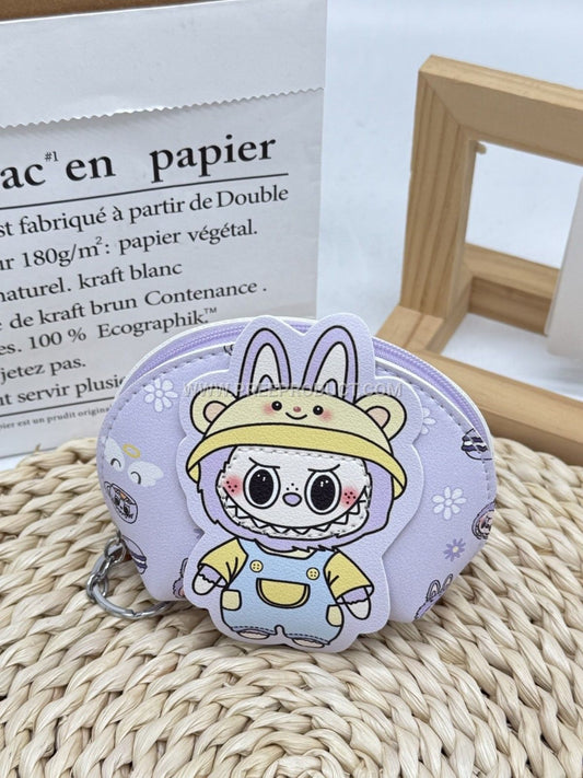 Animal-Print PU Mini Wallet With Key Loop And Cute Shell Charm