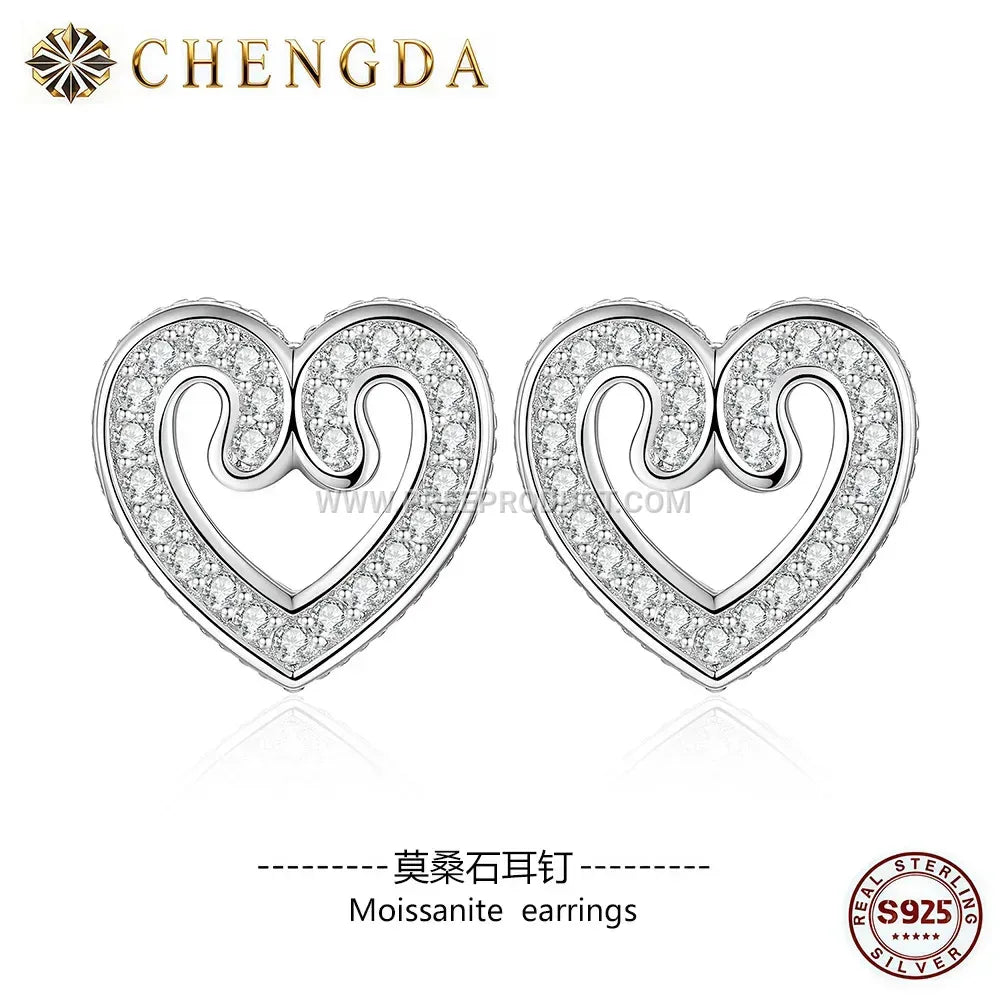 Openwork Heart Moissanite Stud Earrings in Sterling Silver
