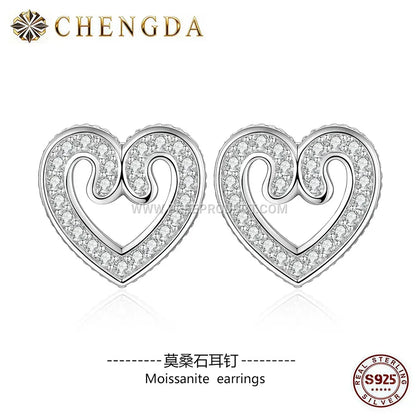 Openwork Heart Moissanite Stud Earrings in Sterling Silver