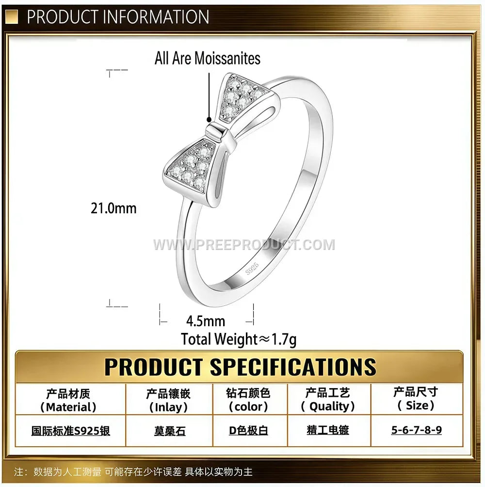 Bowknot Moissanite Sterling Silver Accent Ring