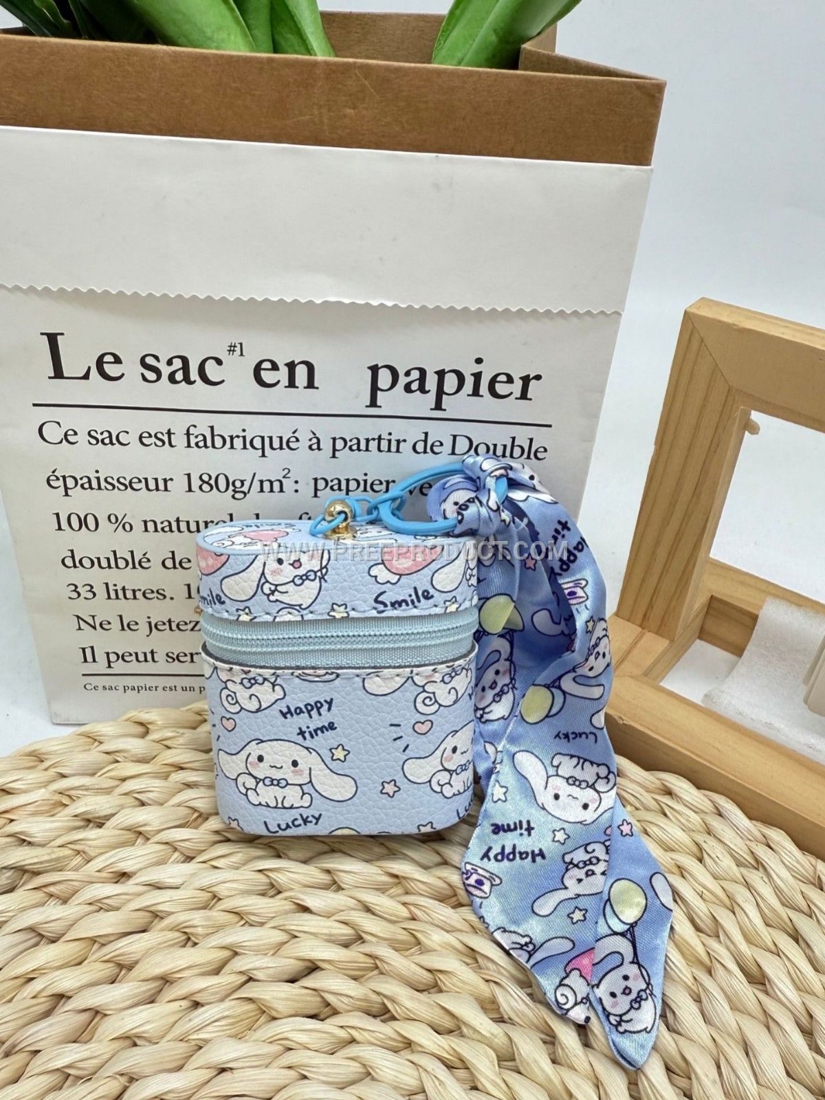 Cartoon PU Earphone Bag with Keychain and Coin Purse