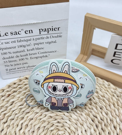 Animal-Print PU Mini Wallet With Key Loop And Cute Shell Charm
