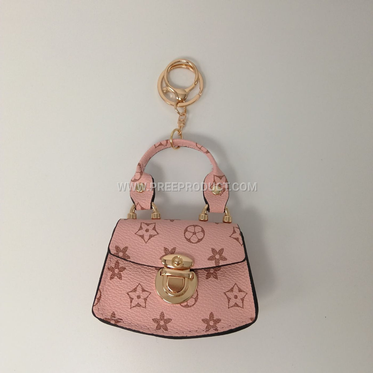 Mini PU Wallet with Fan‑Print and Metal Clasp Keychain