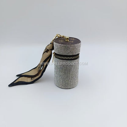 Diamond‑Embellished PU Lipstick Pouch with Keychain