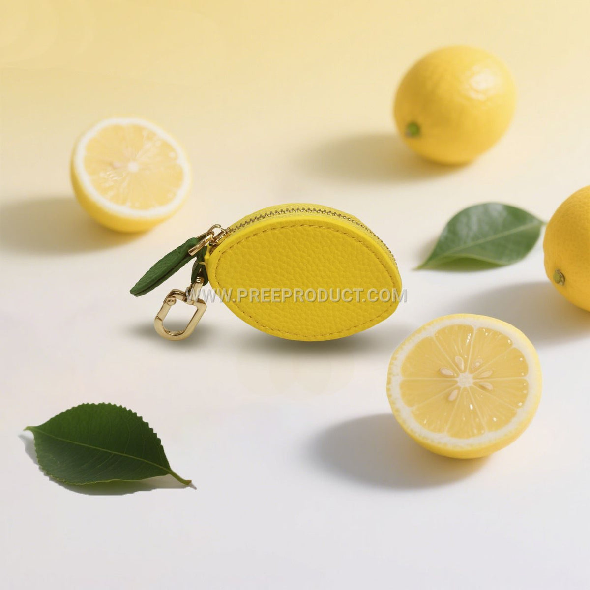 Fruit‑Print Mini PU Wallet Keychain with Fresh‑Style Storage
