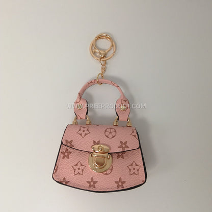 Mini PU Wallet with Fan‑Print and Metal Clasp Keychain