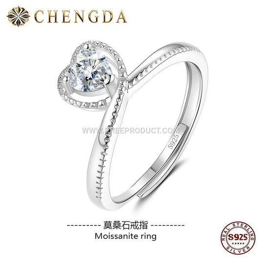 Crown Heart Moissanite Sterling Silver Solitaire Ring