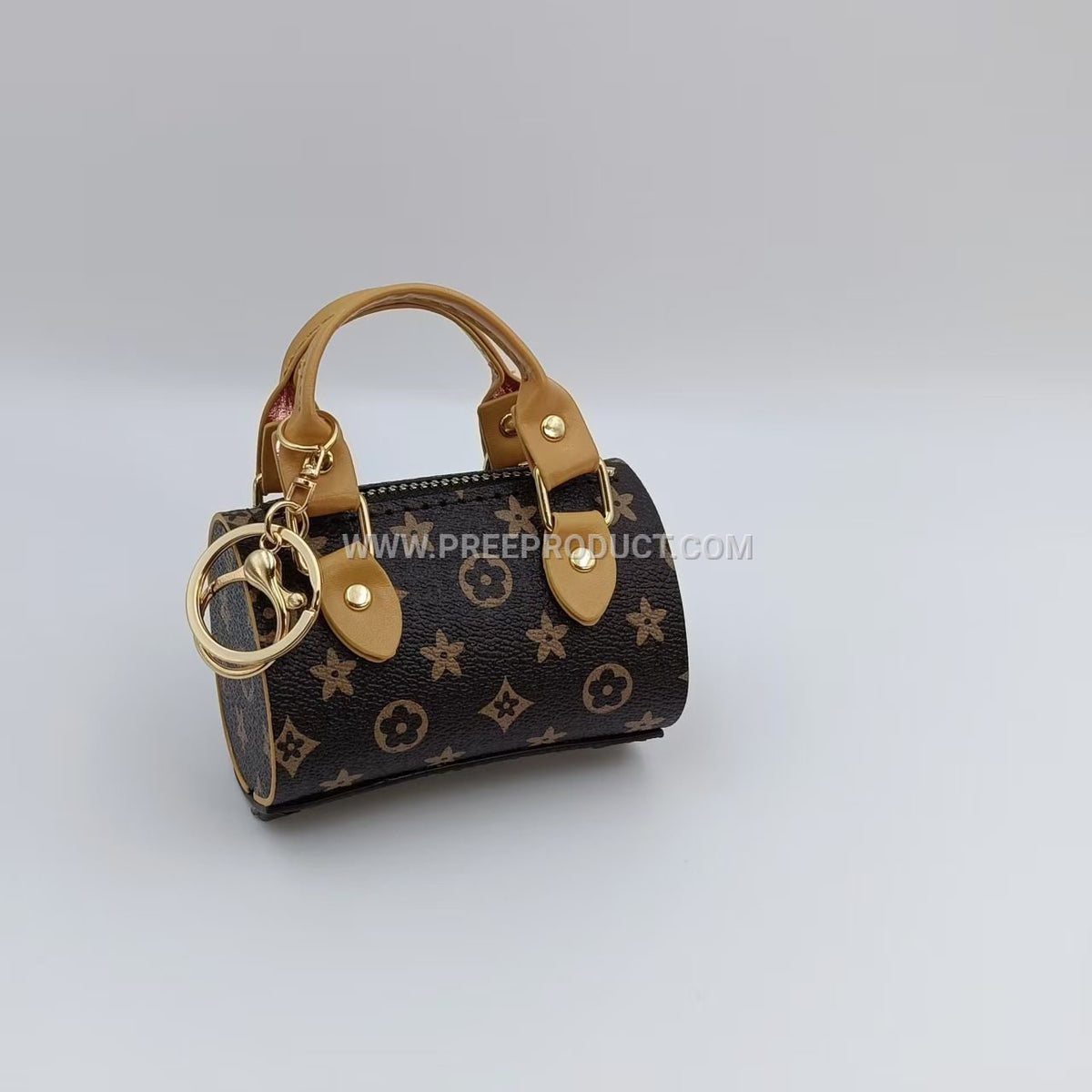 Mini Leather Pocket Wallet with Lipstick and Keychain Charm