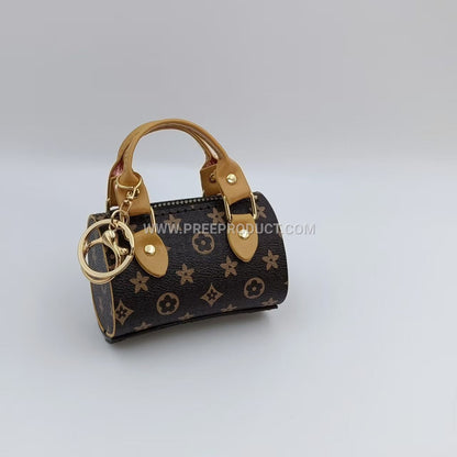 Mini Leather Pocket Wallet with Lipstick and Keychain Charm