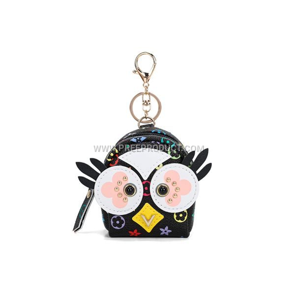 Custom PU Owl Zip Coin Purse with Vintage Print and Bluetooth Earphone Pocket