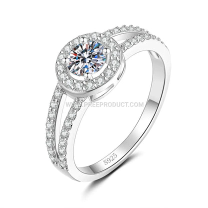 Circular Halo Sterling Silver Ring Accentuated with Moissanite