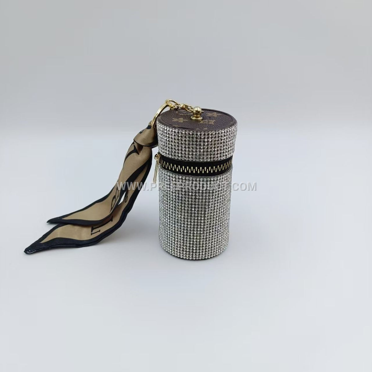 Diamond‑Embellished PU Lipstick Pouch with Keychain
