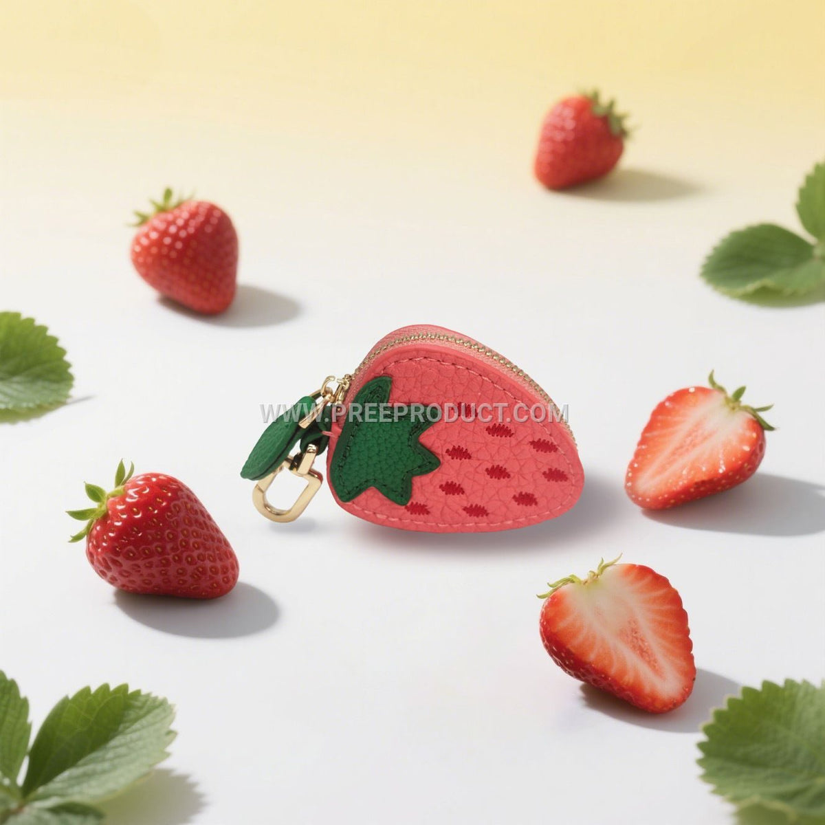 Fruit‑Print Mini PU Wallet Keychain with Fresh‑Style Storage