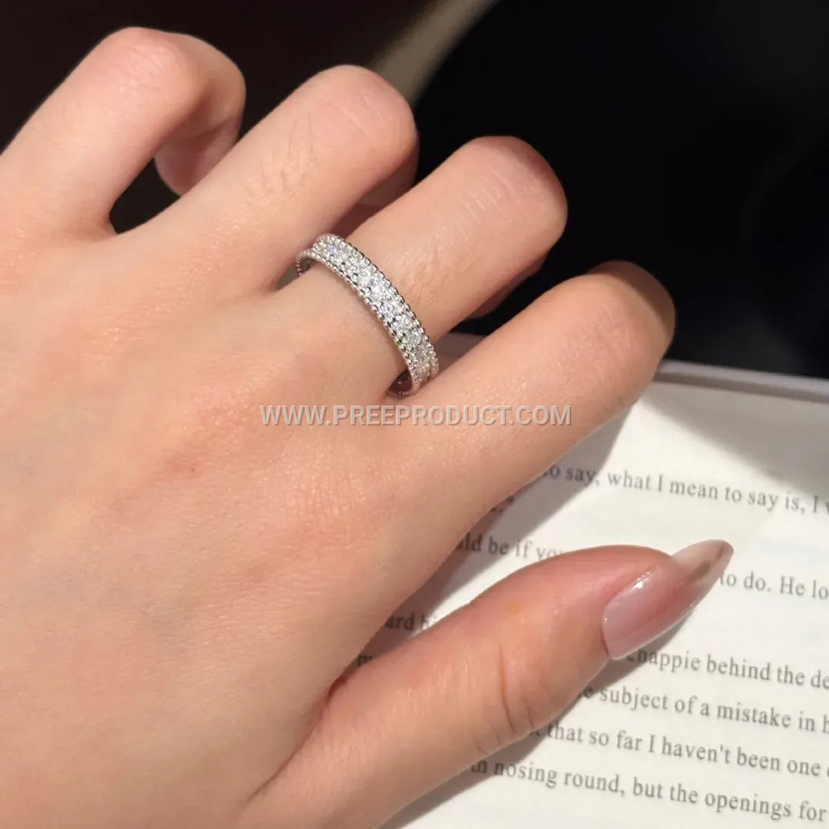Beaded Edge Moissanite Eternity Band in Sterling Silver