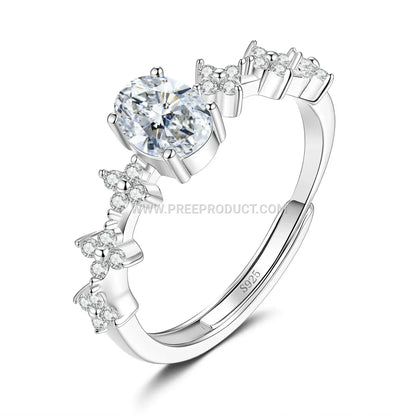 Oval Cut Moissanite Solitaire Sterling Silver Ring