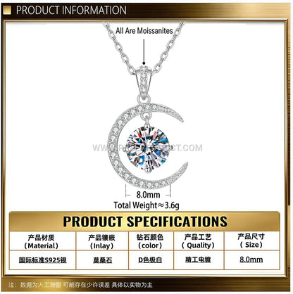 Sterling Silver Crescent Moon Moissanite Pendant Necklace
