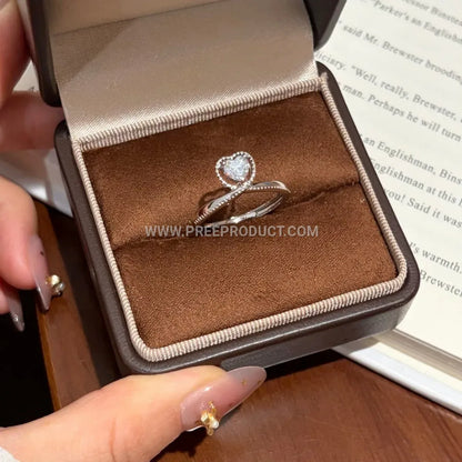 Crown Heart Moissanite Sterling Silver Solitaire Ring