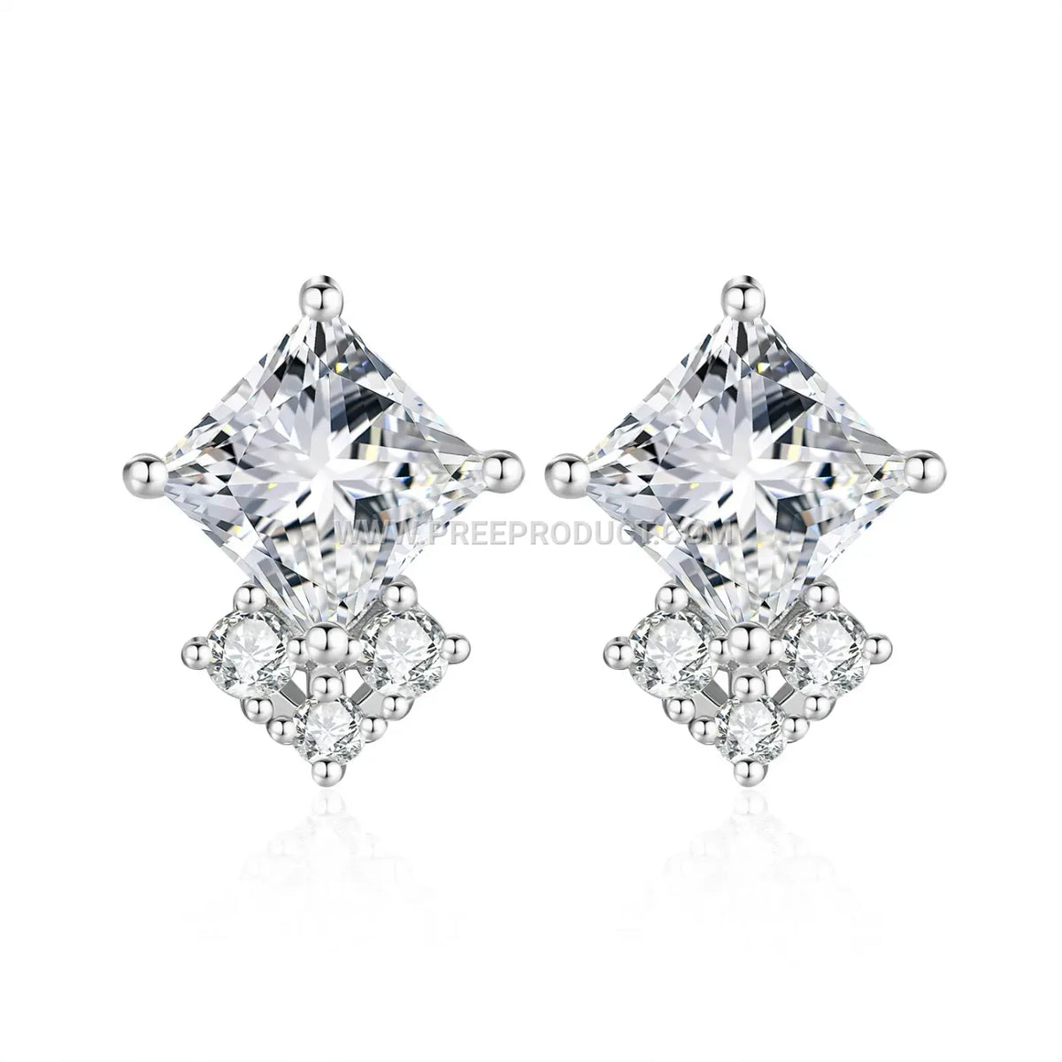 Square Cut Moissanite Solitaire Sterling Silver Earrings