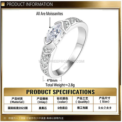Marquise Cut Moissanite Eye Emblem Ring in Fine Sterling Silver