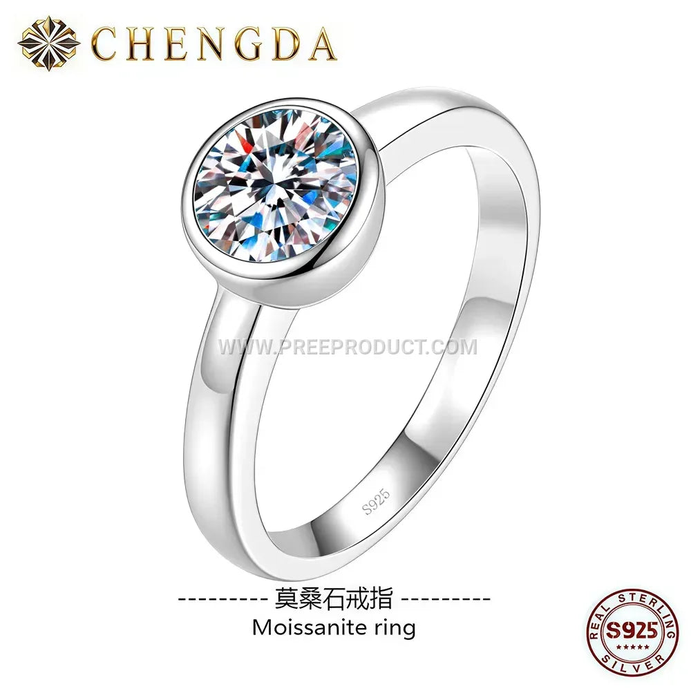 Round Moissanite Solitaire Ring in 925 Sterling Silver