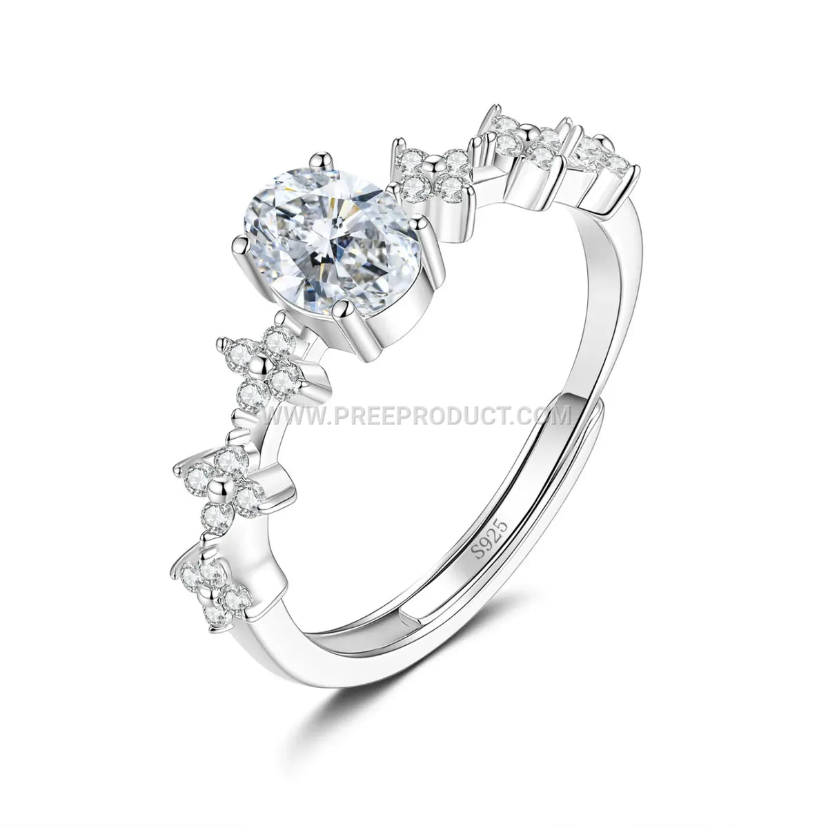Oval Cut Moissanite Solitaire Sterling Silver Ring