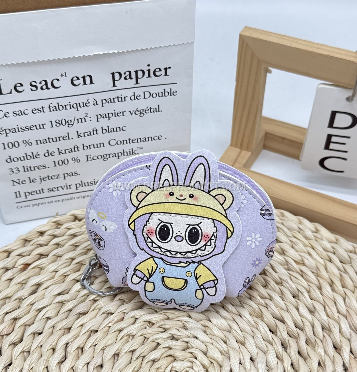 Animal-Print PU Mini Wallet With Key Loop And Cute Shell Charm