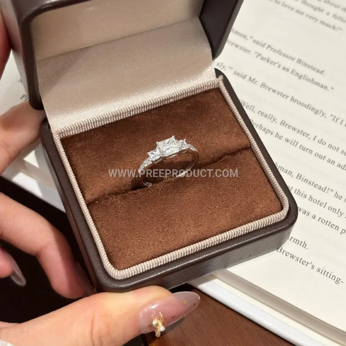Square Moissanite Solitaire Sterling Silver Ring Platinum Plated