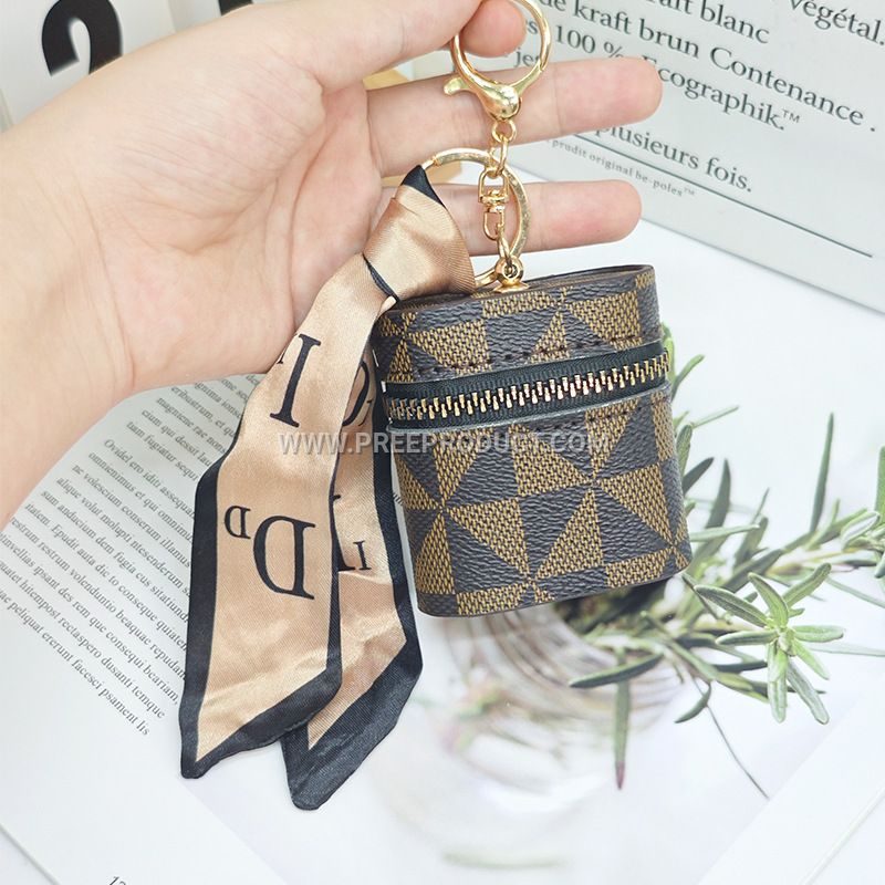 Portable PU Earphone Case with Stylish Keychain