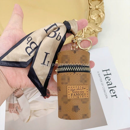 Checkered PU Mini Wallet With Keychain Loop And Earphone Pocket