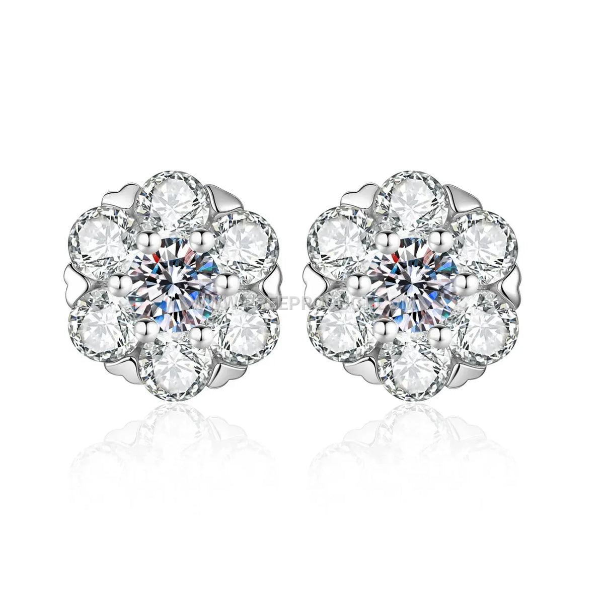 Floral Moissanite Pave Stud Earrings Sterling Silver Hip Hop Style