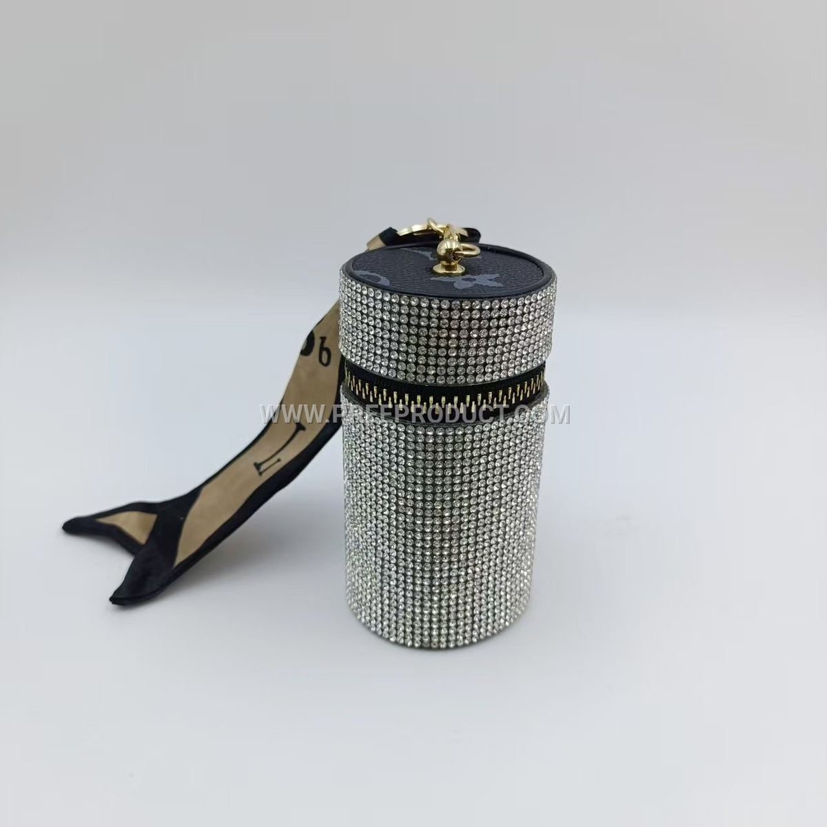 Diamond‑Embellished PU Lipstick Pouch with Keychain