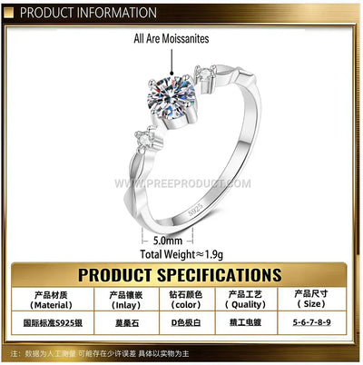 Four-Prong Sterling Silver Solitaire Ring with Moissanite Accent