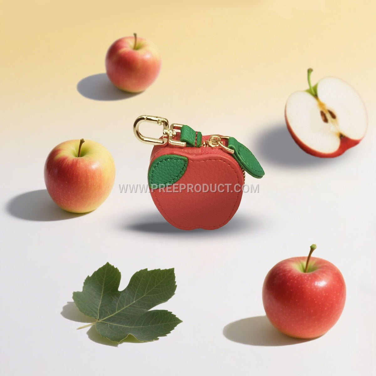 Fruit‑Print Mini PU Wallet Keychain with Fresh‑Style Storage