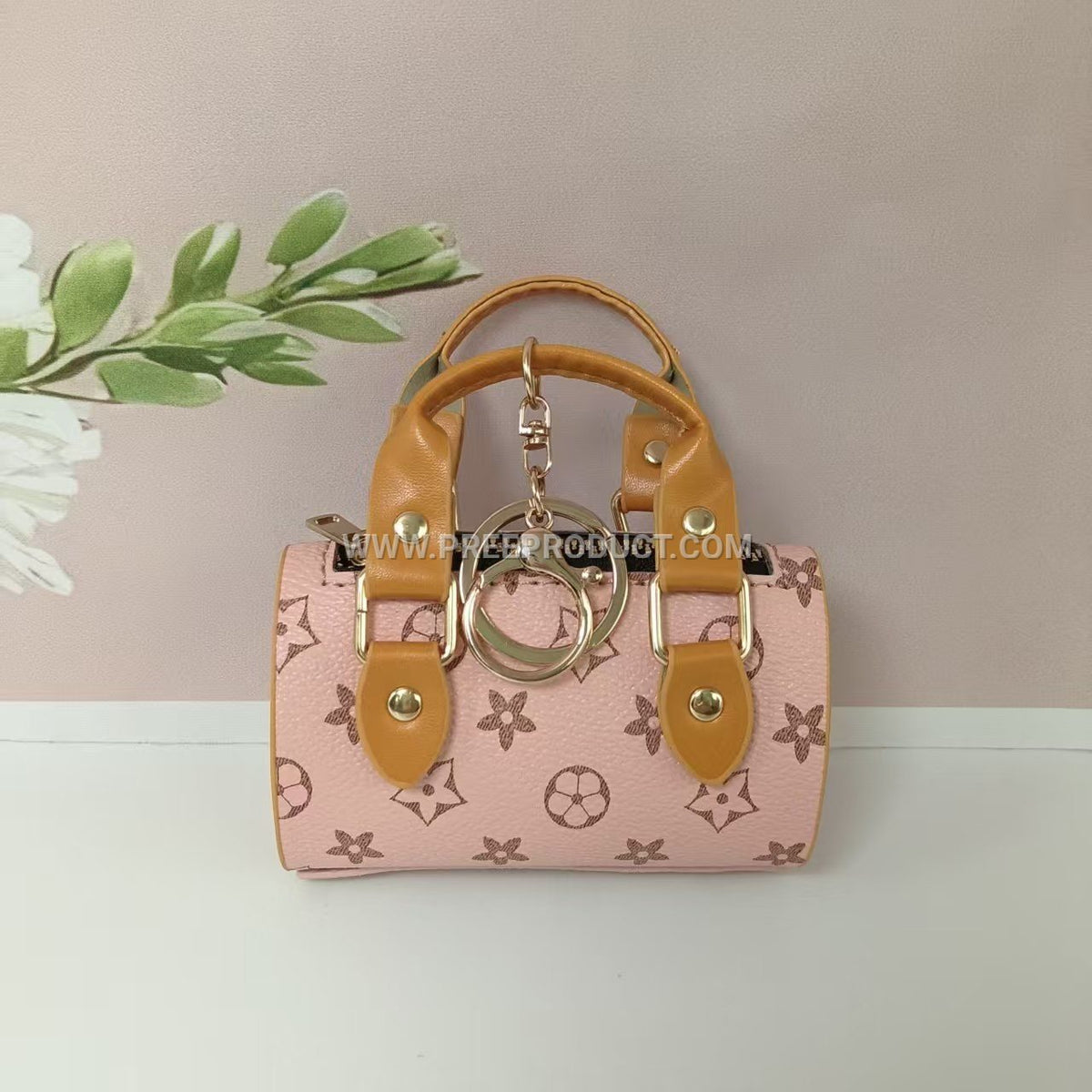 Mini Leather Pocket Wallet with Lipstick and Keychain Charm
