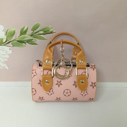 Mini Leather Pocket Wallet with Lipstick and Keychain Charm