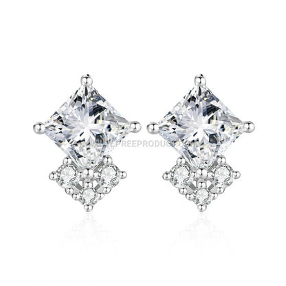 Square Cut Moissanite Solitaire Sterling Silver Earrings