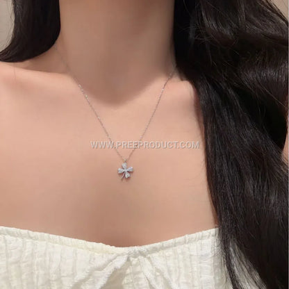 Sterling Silver Four Leaf Clover Moissanite Pendant Necklace
