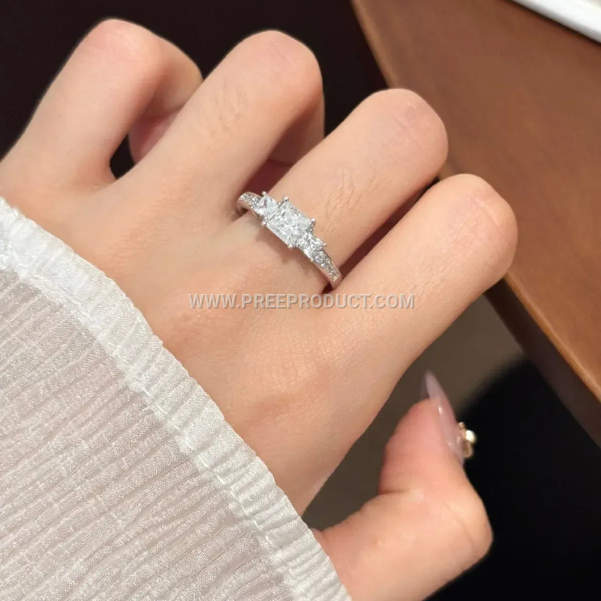 Square Moissanite Solitaire Sterling Silver Ring Platinum Plated