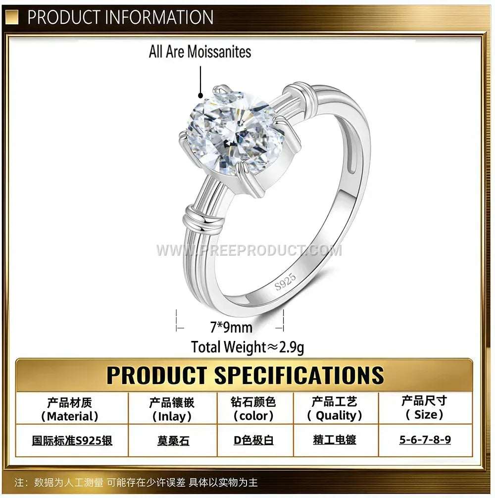 Oval Moissanite Crown Accent Statement Ring in 925 Silver