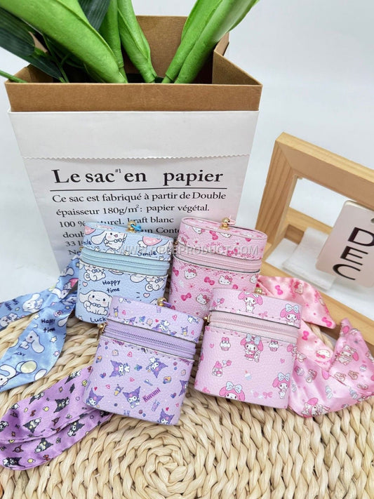 Cartoon PU Earphone Bag with Keychain and Coin Purse