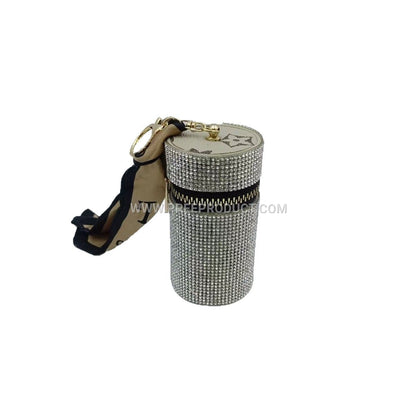 Diamond‑Embellished PU Lipstick Pouch with Keychain