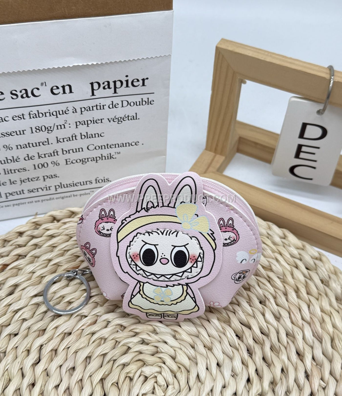 Animal-Print PU Mini Wallet With Key Loop And Cute Shell Charm
