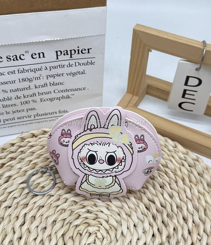 Animal-Print PU Mini Wallet With Key Loop And Cute Shell Charm